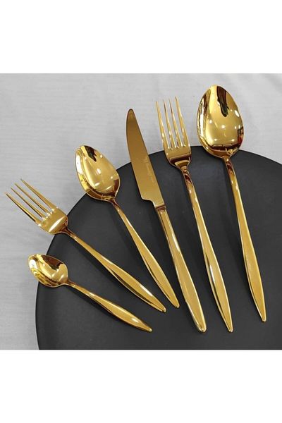 BRONDOFF Carmen 42 Piece Gold Titanium Fork Spoon Set