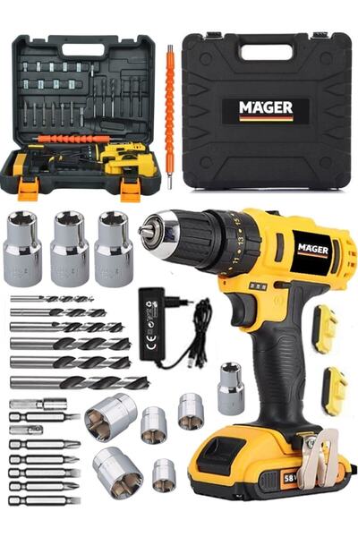 Mager Germany Technology 12 V 1,3 Ah Çift Akülü Li-on Batarya Darbeli Vidalama Matkap Ve 24 Parça Set