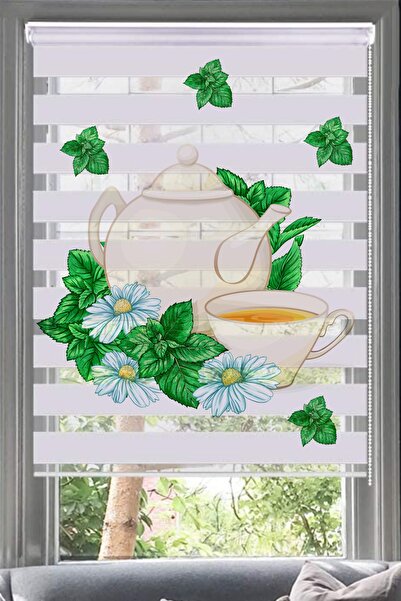 Lotus Çay Saati Baskı Zebra Perde-mutfak- Oturma Odası-çaysaati