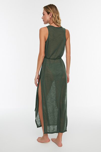 Trendyol Collection Khaki Deep Slit kötött strandruha TBESS21EL2991