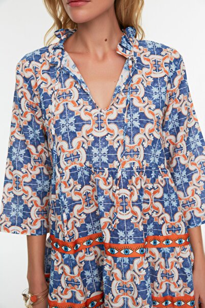 Trendyol Collection 100% pamut strandruha etnikai mintás mini szőtt szalagos kiegészítőkkel TBESS22EL0765