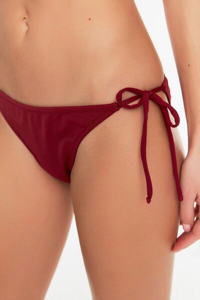 Trendyol Collection Burgundy Tie Detailed Low Waist Bikini Bottom TBESS21BA0170