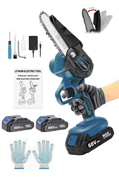 STEİNER Alman 88 V 5 Ah Çift Akülü Dal Kesme Budama Testere Bıçkı Makinesi Çantalı 10 Cm Palalı