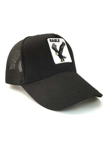 Outlet Çarşım Men's Black Eagle Embroidered Mesh Cap Full Black Sports Hat