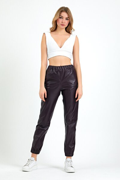 Leather Club Mor Spor Fit Deri Pantolon