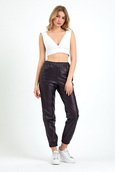 Leather Club Mor Spor Fit Deri Pantolon