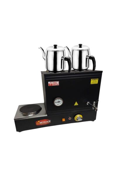 Mizan Çift Demlikli 30 Lt. Pleytli Çay Kazanı - Elektrikli Siyah Kahveci Ocağ...