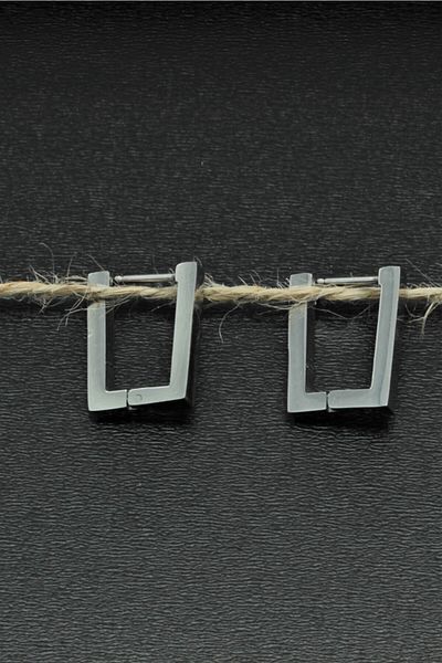 MAZEN 316l Stainless Tarnish Resistant Surgical Steel Rectangular Model Unisex Earrings (SILVER COLOR)