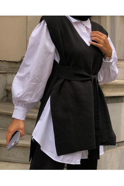 favoristore V-Neck Belted Sweater