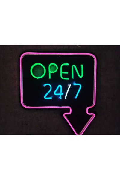 dekoraven Open 24/7 Open Neon Led Sign Neon Lettering