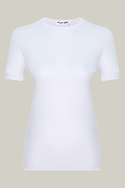 mis-san White Crew Neck Short Sleeve Basic Viscon Badi