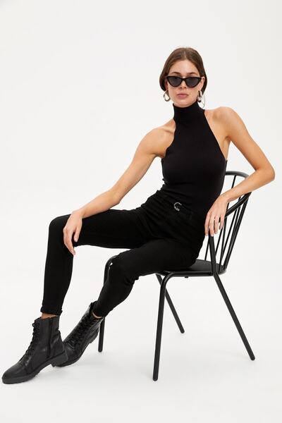 Livik Blugi skinny negri care nu se decolorează care combină pantaloni din de...