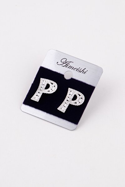 Ervalina P Harfli Özel Tasarım Zirkon Taşlı Çift Küpe