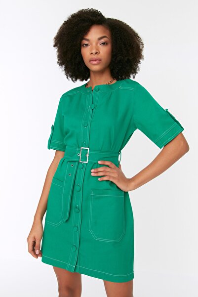 Trendyol Collection Φόρεμα με πράσινη ραφή με λεπτομέρεια υφαντό TWOSS22EL1103