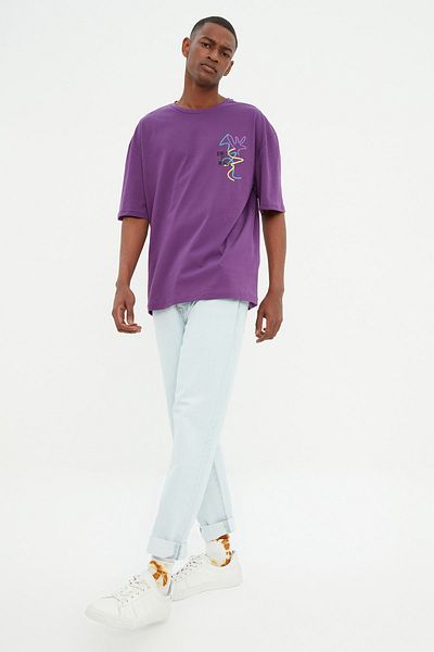 Trendyol Collection Lila túlméretes szöveggel nyomtatott pamut póló - TMNSS21TS3438