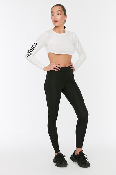 Trendyol Collection Czarne, tiulowe, szczegółowe, dzianinowe legginsy sportowe o pełnej długości TWOAW20TA0023