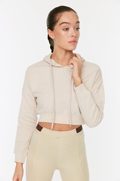 Trendyol Collection Stone Crop fleece s kapucí uvnitř pletená sportovní mikina TWOAW21SW0662