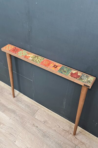 bluecape Hazan 102x12 Cm Doğal Ağaç Çerçeveli Antik Limra Taşlı Dresuar