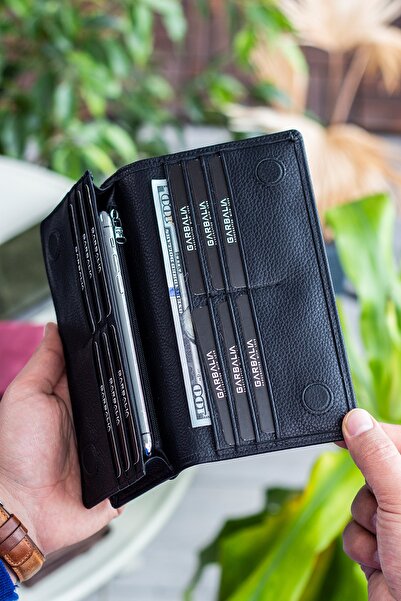 Garbalia Unisex Black Portfolio Wallet with Phone Compartment