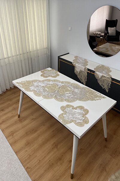 Çalışkan Çeyiz Evi 5 Parça Salon Takımı - Lüx Kadife Dantelli 5 Parça Salon Seti