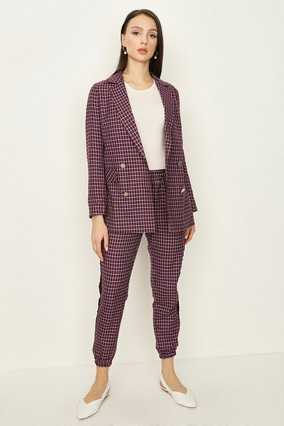 Select Moda Women's Purple Checkered Blazer Jacket