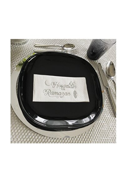 kidspartim منديل ترحيب رمضان باللون الأبيض الفضي المذهب 16 قطعة