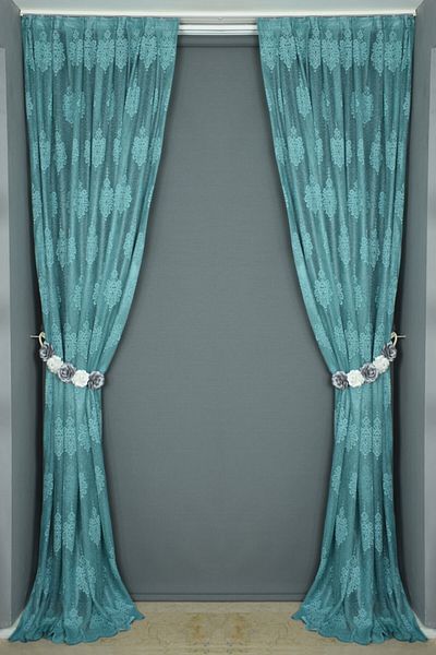 AKÇA TEKSTİL Pointed Damaks Model Petrol Green Color Single Wing Pleated Background Curtain 75*260 Cm