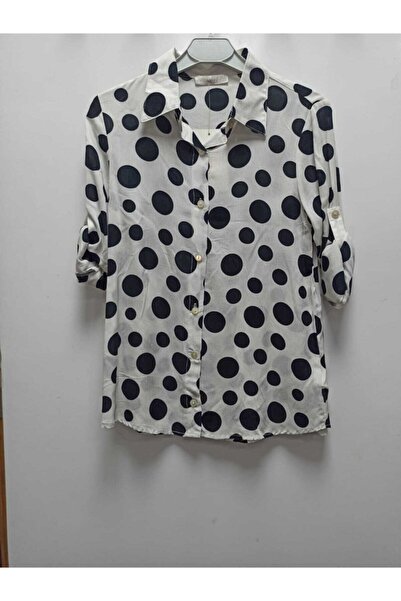 nk kids Folded Sleeves Polka Dot Viscose Girl's Shirt
