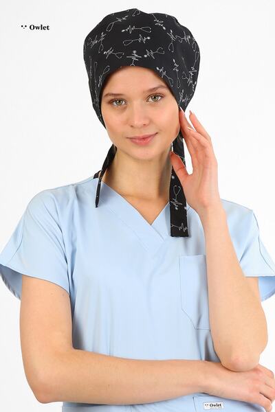 Owlet Medikal Stetoskop Desenli Siyah Cerrahi Tesettür Bone