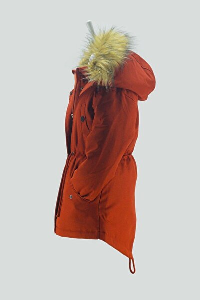 Nacar Kız Çocuk Kışlık Kanvas Kumaş Büzmeli Diz Üstü Içi Polar Kapüşonlu Kaba...