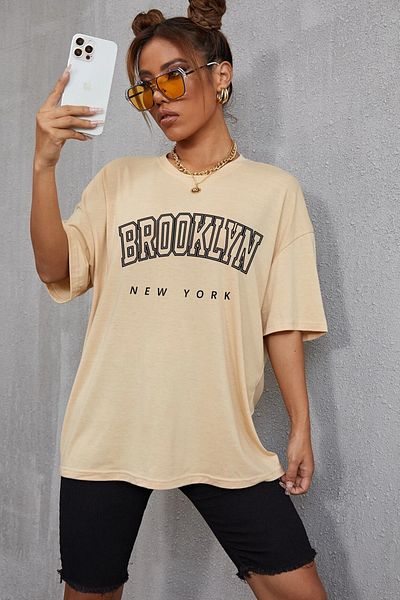 Harmandar Μπλουζάκι Brooklyn New York Printed Unisex Oversize Μαύρο T-shirt