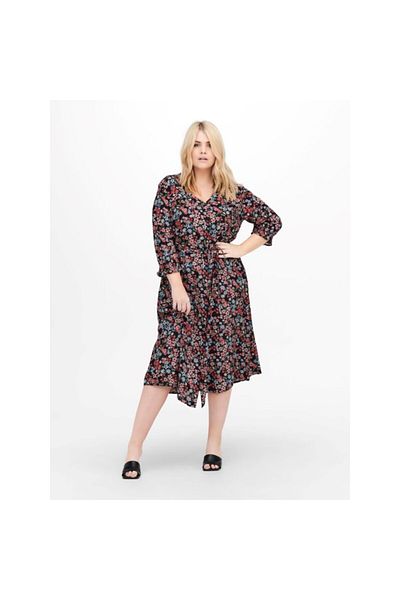 ONLY Carsimoni Life 3/4 Calf Shirt Dress Aop Floral Patterned V-Neck Plus Size Midi Dress