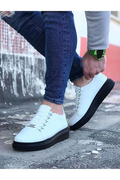 modalem Wg08 White Charcoal Flat Men's Casual Shoes