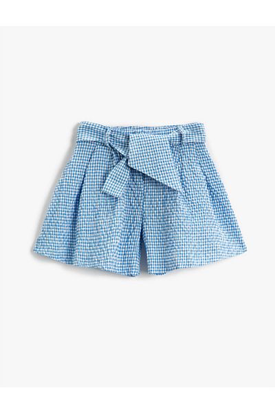 Koton Gingham Patterned Shorts with Belt