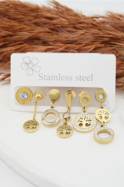 By Zeyna Aksesuar مجموعة نسائية خالية من التشويه مكونة من 6 أقراط من الفولاذ ...