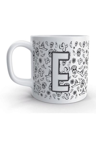Rock'n Fox Letter E Skull Mexico Skull Design Mug with Letter