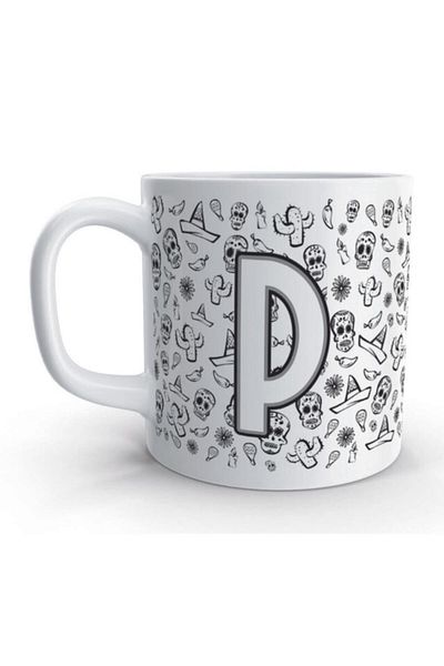 Rock'n Fox Letter P Skull Mexico Skull Design Mug with Letter