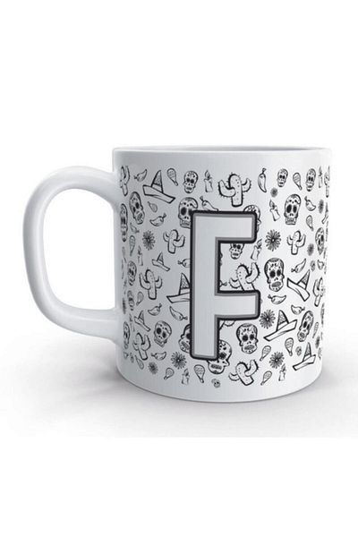 Rock'n Fox Letter F Skull Mexico Skull Design Mug with Letter