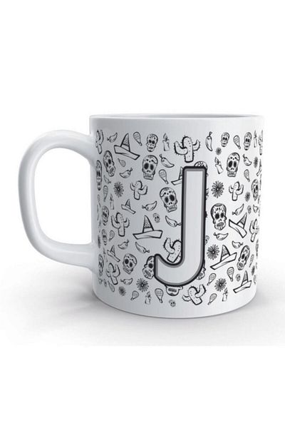 Rock'n Fox Letter J Skull Mexico Skull Design Letter Mug Cup