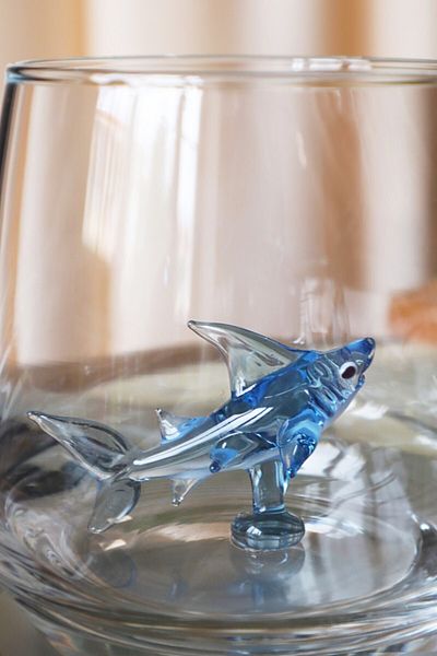ADAMODART Decorative Single Water Cup with Blue Shark Figure