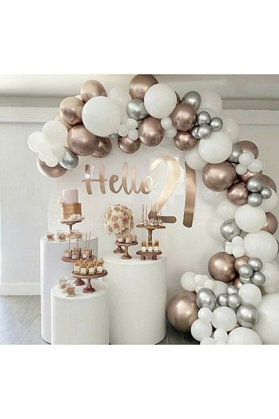 LOTUS PARTY 100 Pieces - Metallic White - Chrome Gray - Chrome Rose Gold Balloon Chain