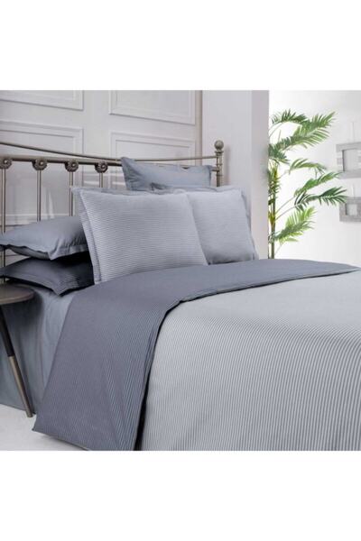 Sarev Fancy Stripe Çift Kişilik Çift Taraflı Kullanılabilen Pamuk Nevresim Takımı Gri V2