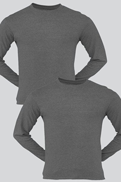 ROCKANDROLL Απλό ανθρακί μακρυμάνικο ανδρικό μπλουζάκι Eco Pack των 2