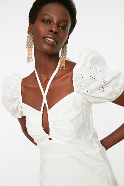 Trendyol Collection Ecru Brode A-Cut Stylish Wedding and Wedding Evening Dress - Lined, Short, TPRSS22EL1011