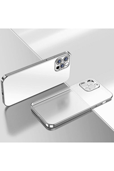 Iphone 12 Pro Lazer Parlak Çerçeve Şeffaf Plating Cep Telefonu Kılıfı Gri