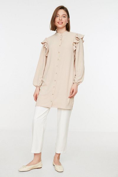 Trendyol Modest Detailní tkaná košile s límcem Stone Judge TCTSS22GO0107
