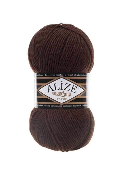 Alize (5 قطع) سترة سوبرلانا الكلاسيكية 26 خيوط حياكة يدوية بنية اللون سترة صوفية ووشاح وخيوط سترة