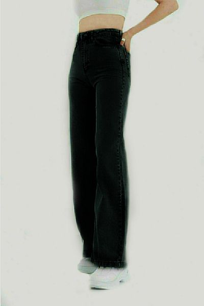 Trn JNS Pantaloni negri din lycra cu talie super înaltă. (SUPER ÎNALT.) Picior lat.