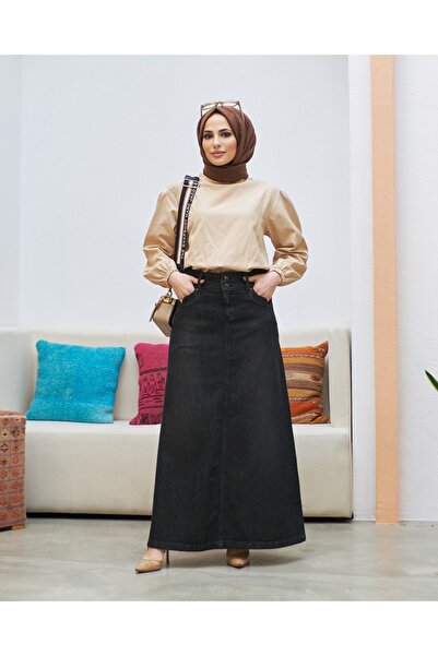Neways Cep Detaylı Kot Etek Siyah 2267