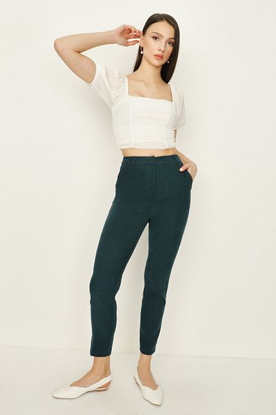Select Moda Women's Petrol Green Suede Cigarette Pants